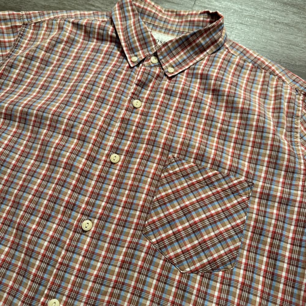 Fossil Shirt Mens Large Cotton Plaid Button Down Short Sleeve Casual Preppy 54